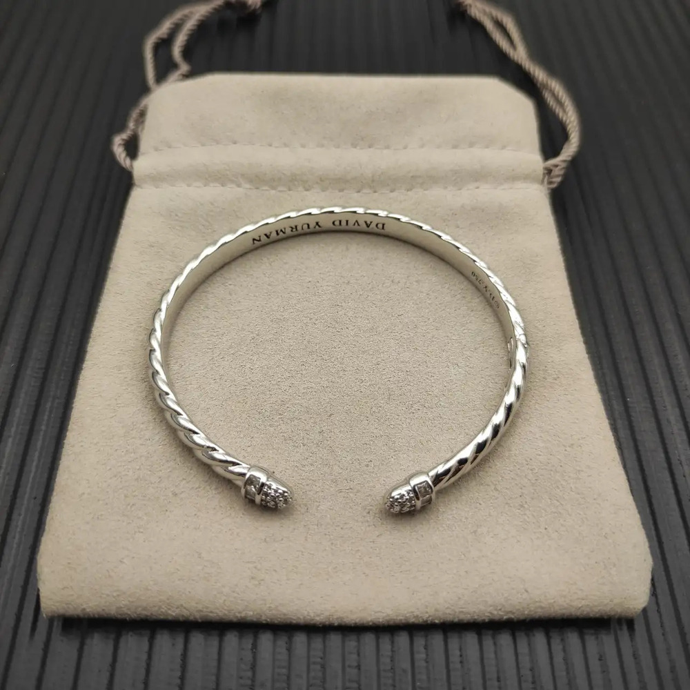 David Yurman 6.2mm Silver Gold Engraved Cable Bracelet - Picture 2 of 6